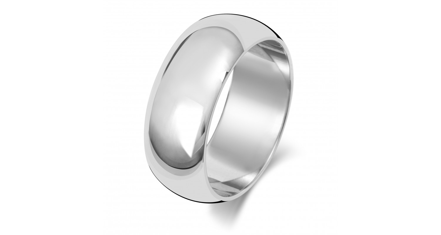 9ct White Gold D Shape 8mm Heavyweight Band